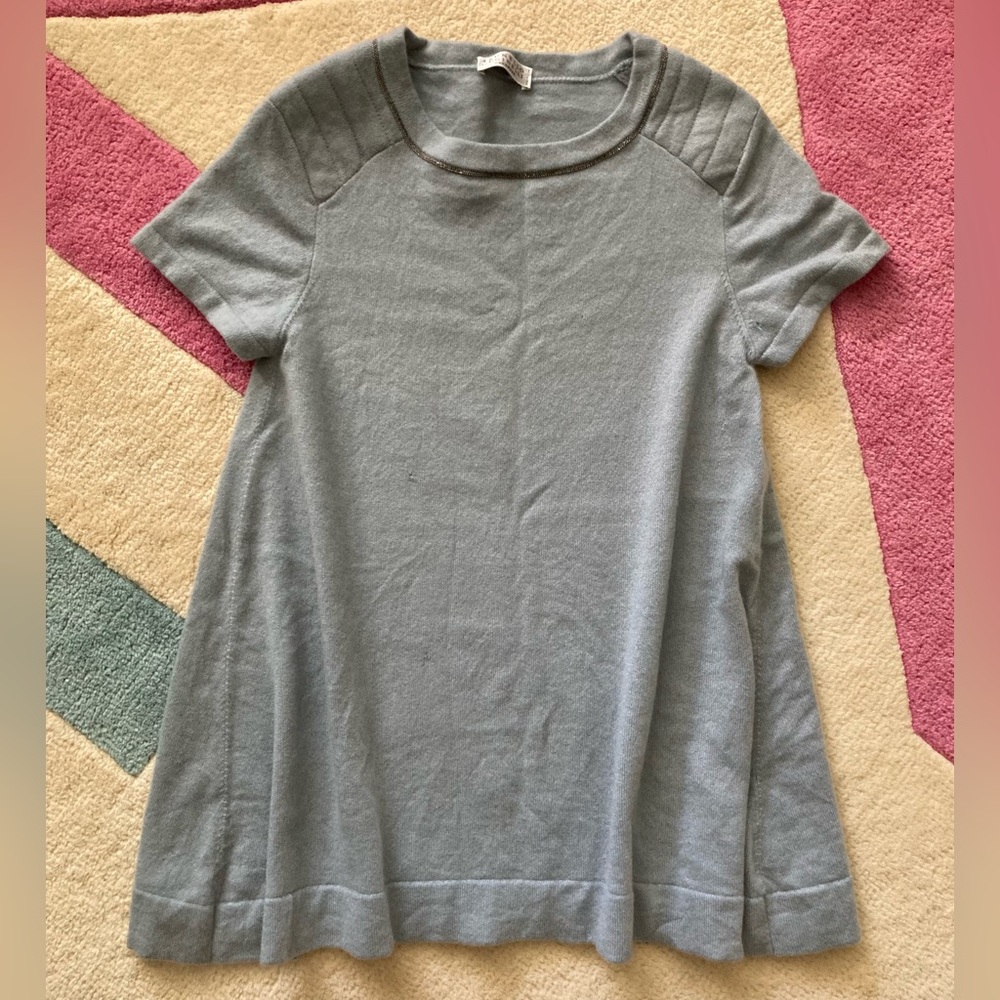 Brunello Cucinelli Blue Grey Cashmere Short Sleeve Bateau Neck Sweater Monili XS